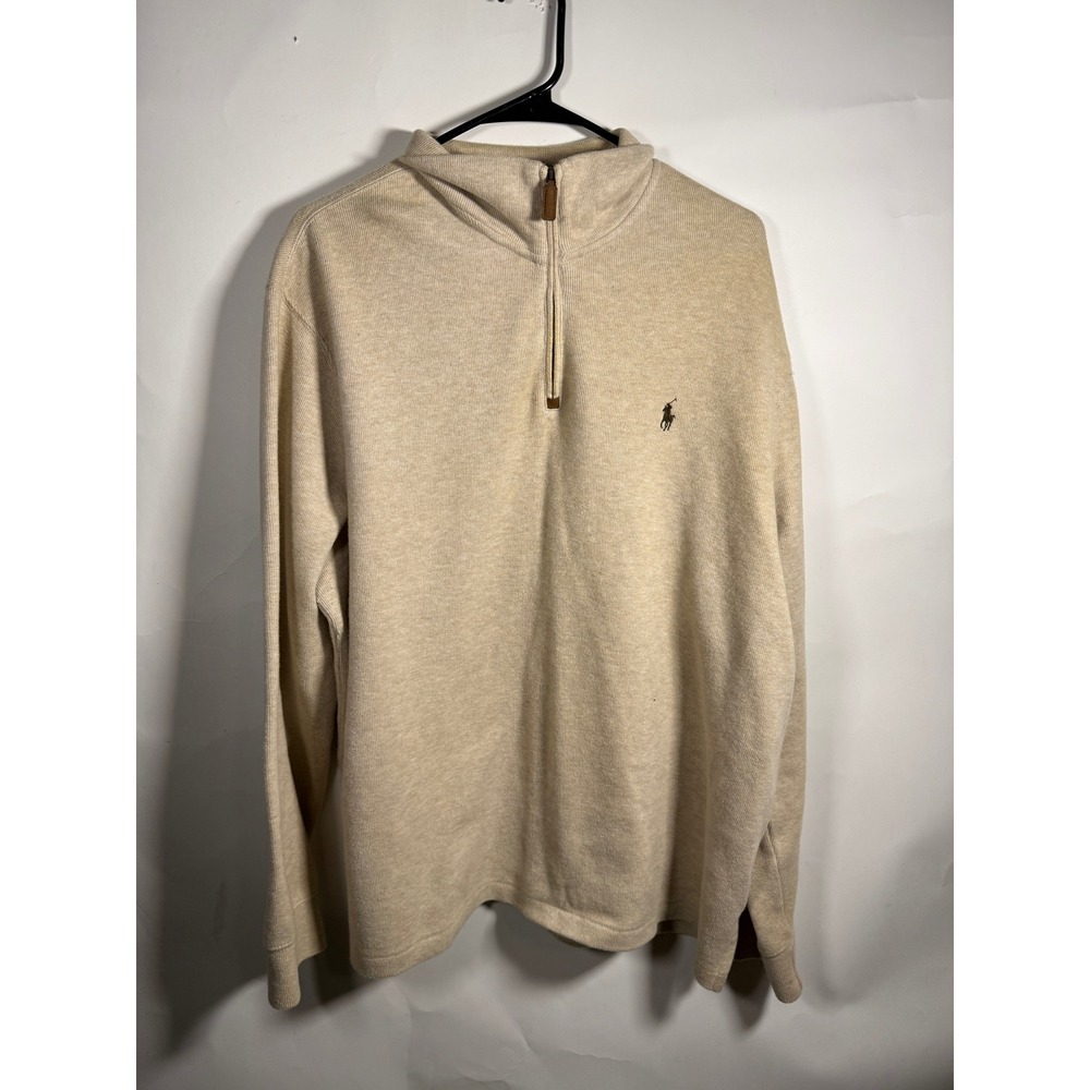 Polo Ralph Lauren Mens XL Quarter Zip Pullover Sweater Tan Heather Pony Logo